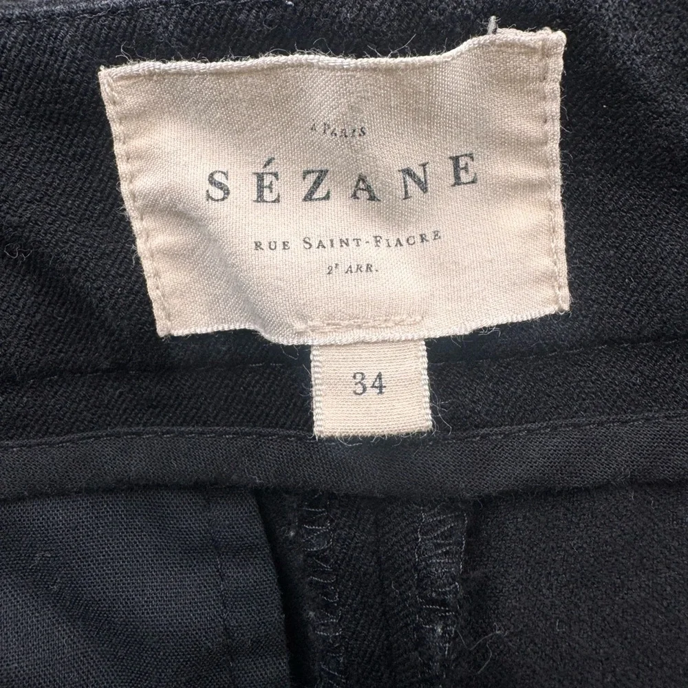 Sezane Paris Pants Women's Size 34 Black Cotton Jeans Preppy Side Zipper Casual